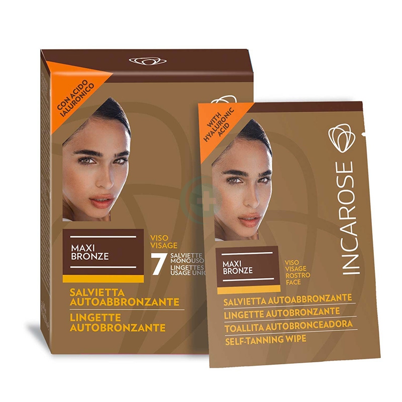 Incarose Linea Autoabbronzante Maxi Bronze 7 Salviette Viso Staminali Vegetali